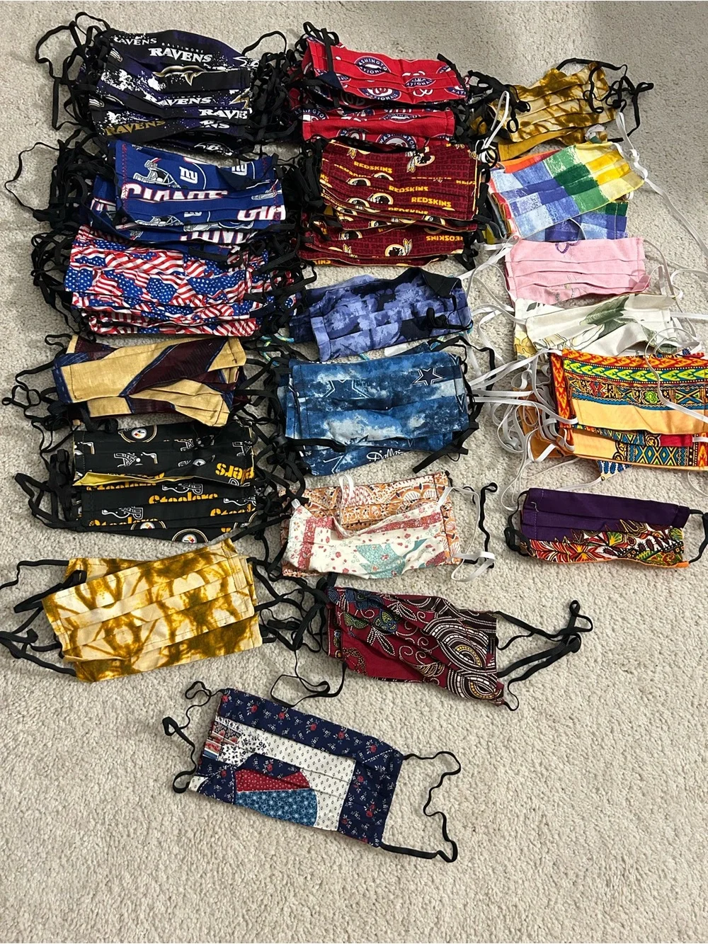 Reversible and adjustable sports and other pattern Face Mask Bundle over 100